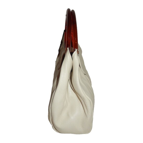 Vintage 1950's Ande Handbag Purse Buttery Soft Leather Cream Bakelite Handles - Picture 6 of 10
